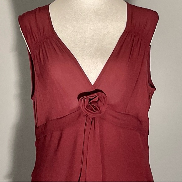 Yves Cosette Depeche Mode Sz 12, Tiered Sheer Lined Burgundy Dress, Rosette - Picture 5 of 16